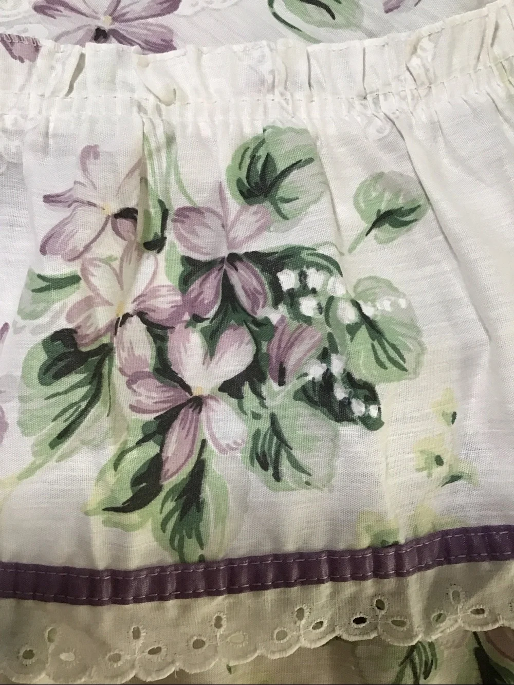 Floral Purple Violets Lavender Eyelet Lace Trim 72” Round Tablecloth Cottagecore